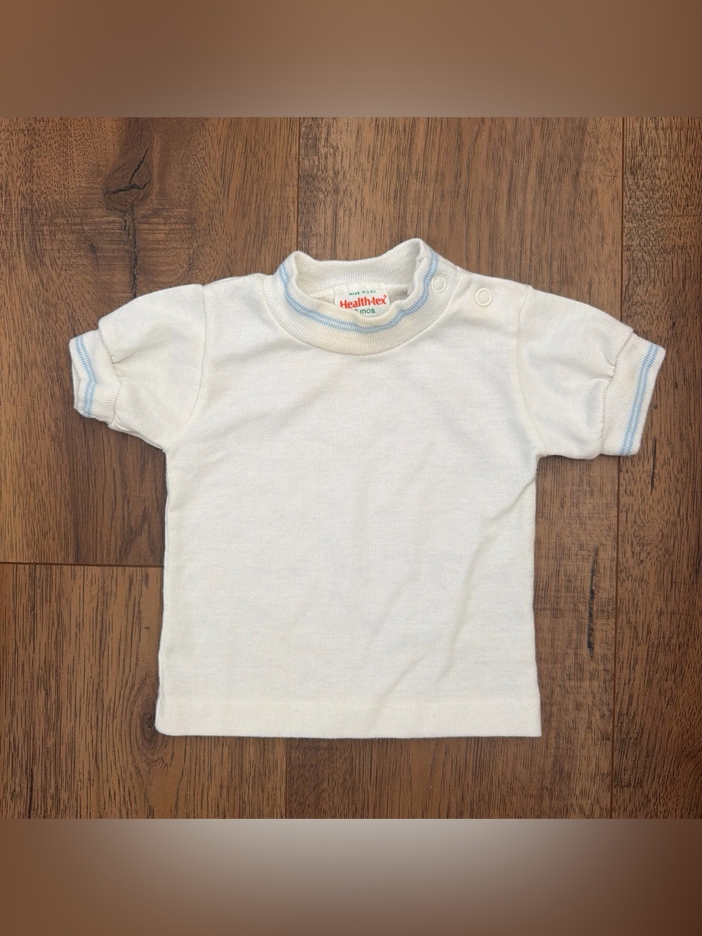 Healthtex Vintage Baby Short Sleeve Tee with Blue Trim